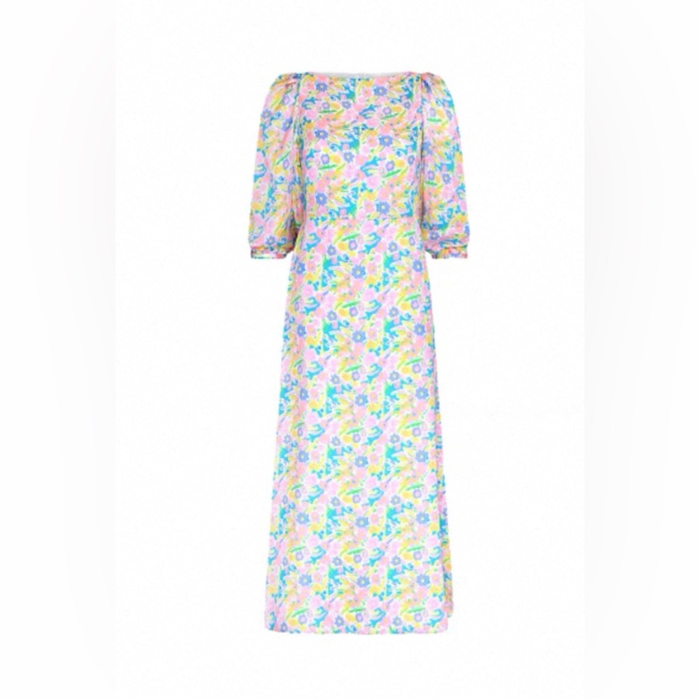 New Olivia Rubin Lara Floral-Print Satin Midi Dress